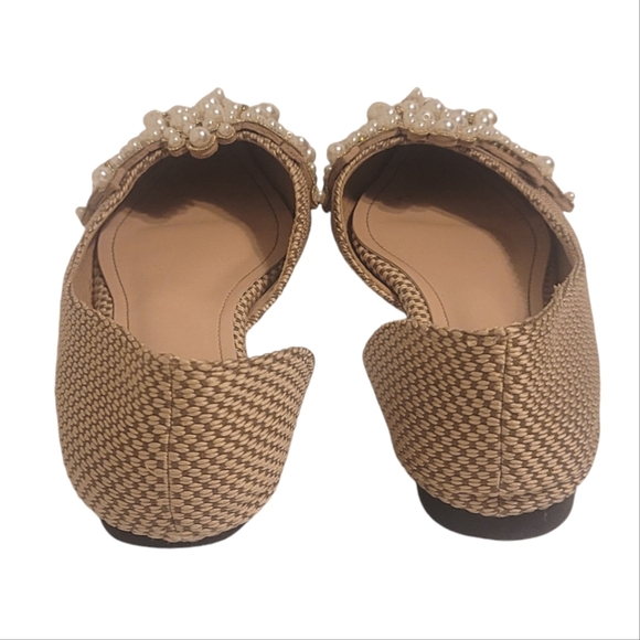 Pearl Embellished Pointed Toe Slip On Shoes Sophisticated Tan Tweed Flats 7.5 - Picture 3 of 14